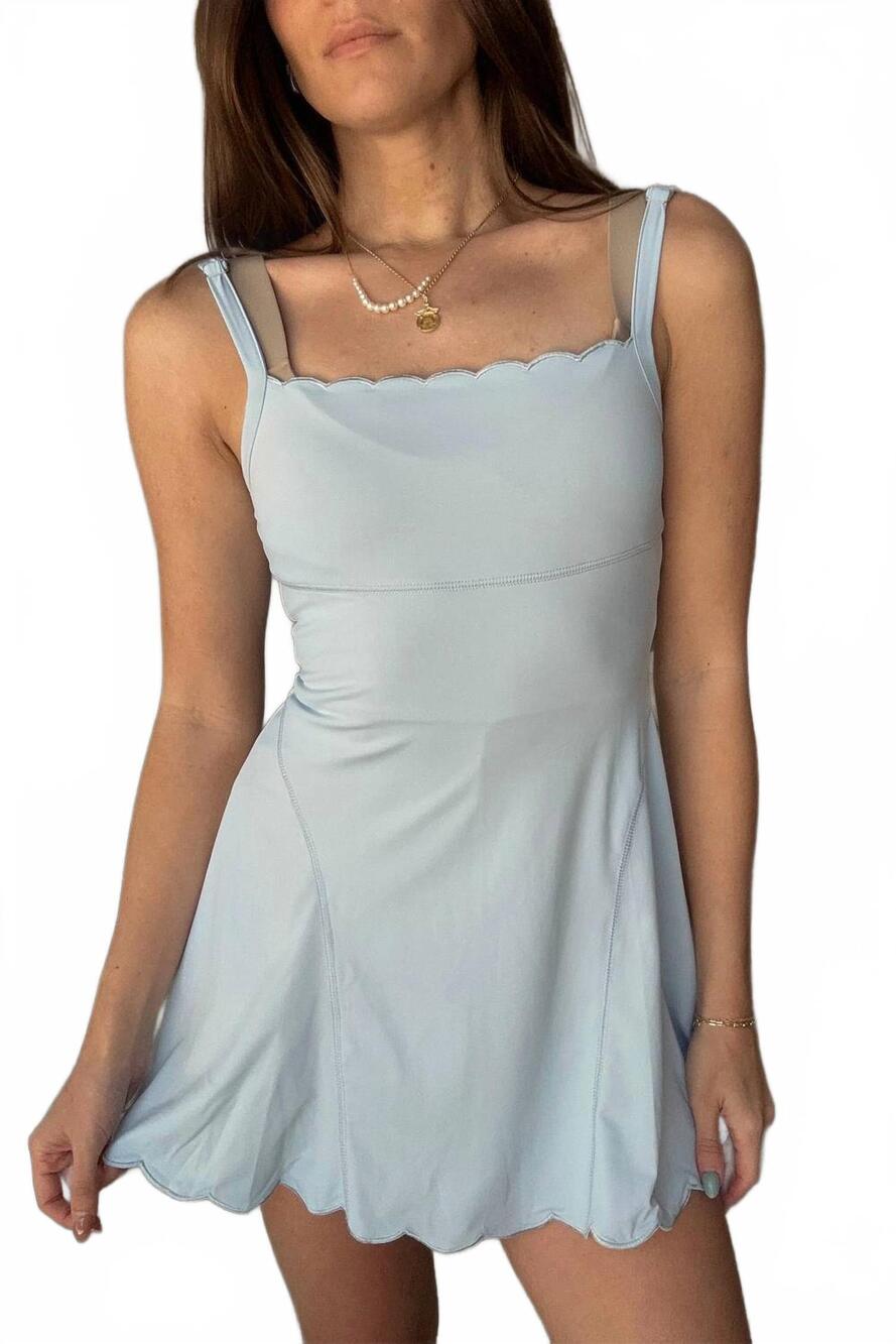 NEW HOW VERY LOVED brynlee scallop athletic romper mini dress in light blue